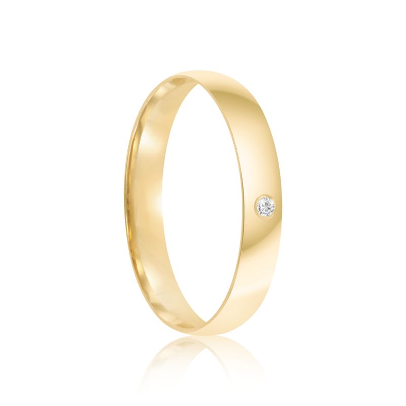 Aliança Ouro 18k individual  Semi Anatômica  Abaulada  3,2mm  Diamante  1  pts  (801821/1820)