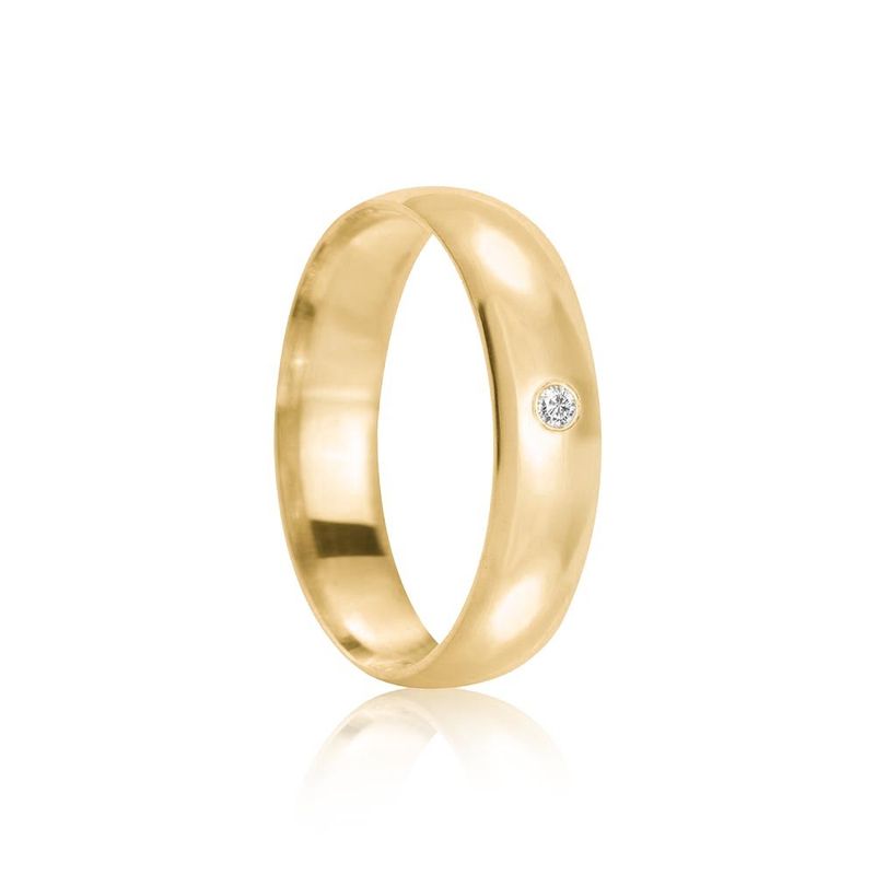 Aliança Ouro 18k individual   Abaulada  5mm  Diamante  2  pts  (801827/1826)