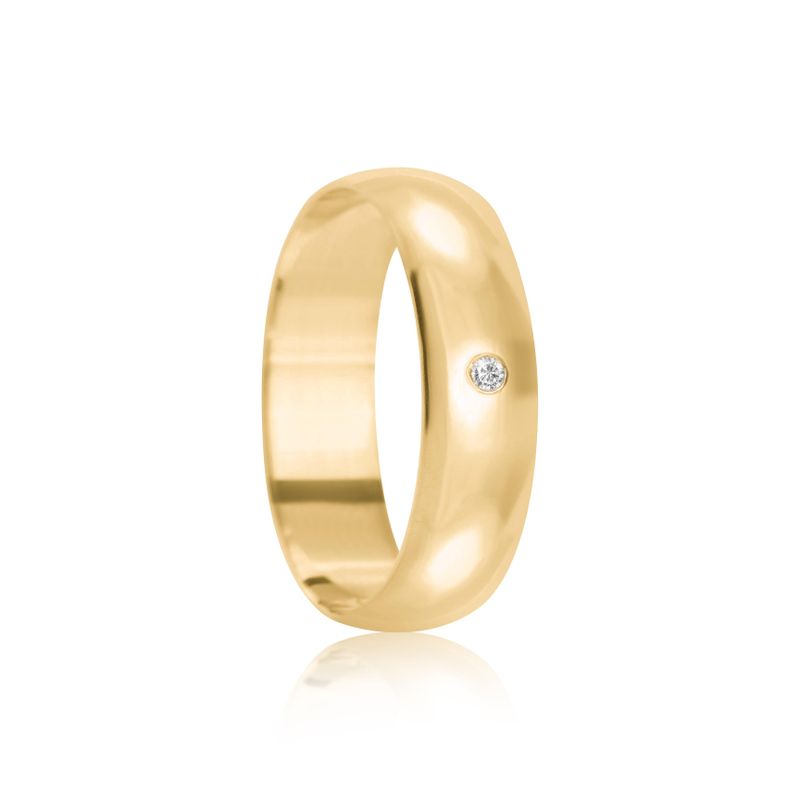 Aliança Ouro 18k individual  Abaulada  5,6mm  Diamante  2  pts  (801828/1829)