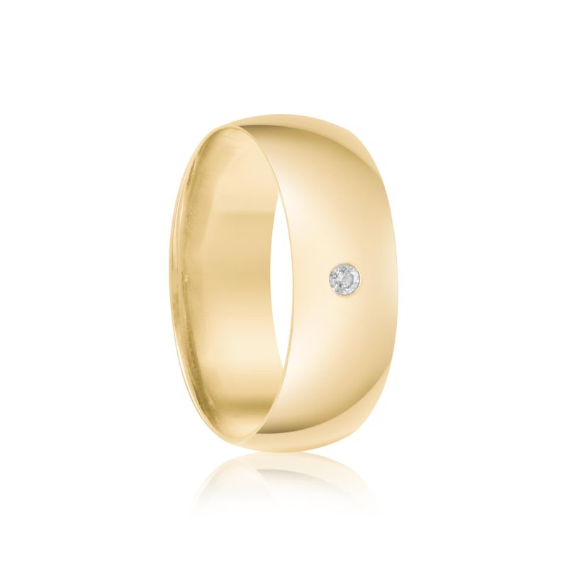 Aliança Ouro 18k Individual  Semi Anatômica  Abaulada  7mm  Diamante  3  pts  (801832/1833)