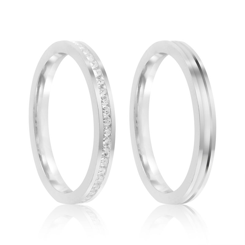 Par Aliança Prata  Reta Semi Anatômica Friso 2,5mm  802143/802144