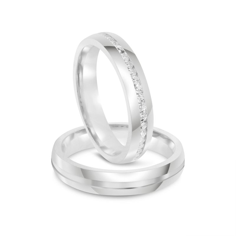 Par Aliança Prata  Abaulado Semi Anatômica   Friso  4mm  802158/802159