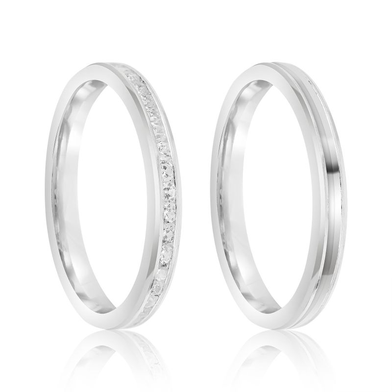 Par Aliança Prata Semi Anatômica Friso 2,5mm 802164/802165