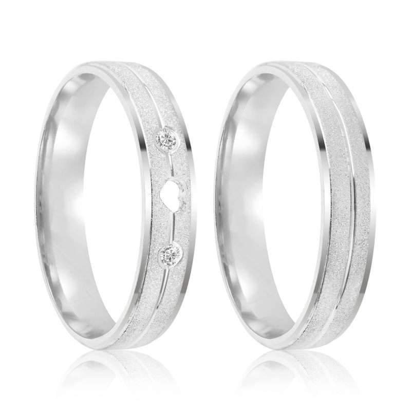 Par Aliança Prata  Reta Semi Anatômica Friso Coração  4mm  802168/802169