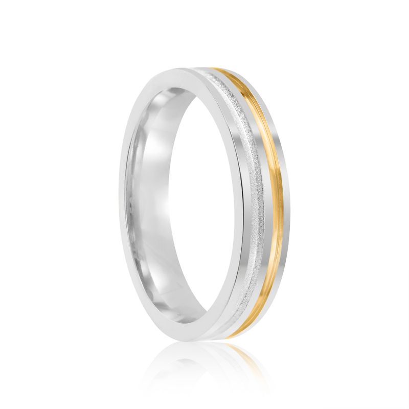 Par Aliança Prata  Reta  Semi Anatômica  Dourada  Friso  4mm  802170/802171