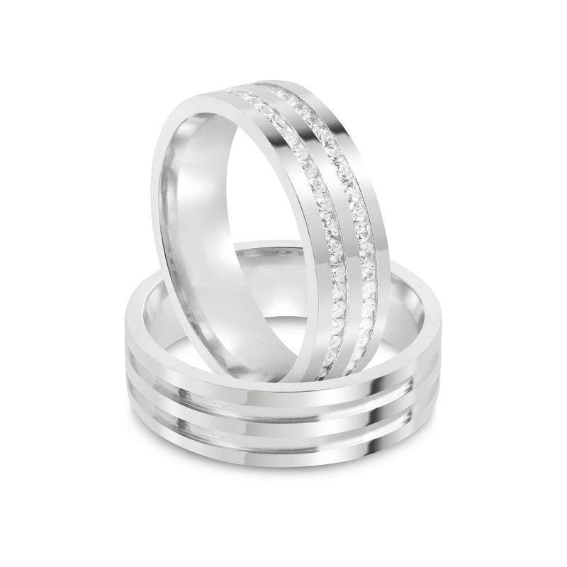 Par Aliança Prata  Reta Semi Anatômica  Friso 6mm 802176/802177