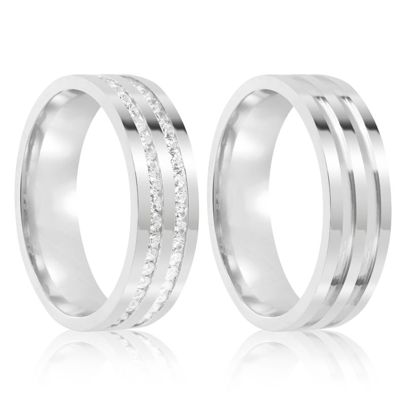Par Aliança Prata  Reta Semi Anatômica  Friso 6mm 802176/802177