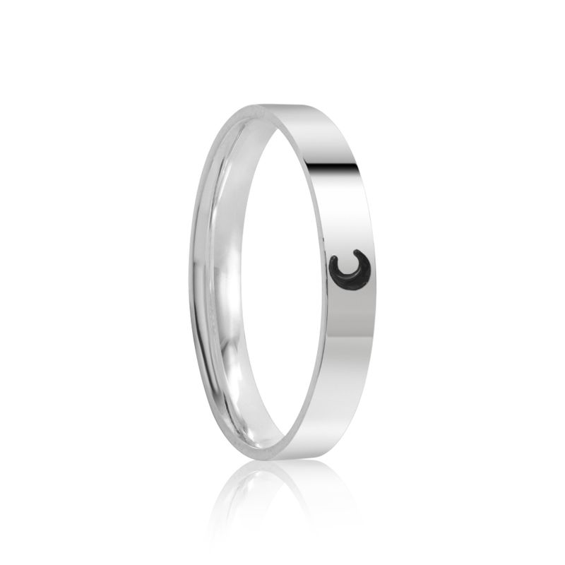 Aliança Prata Individual Reta Semi Anatômica Sol e Lua 3mm 801929/801930