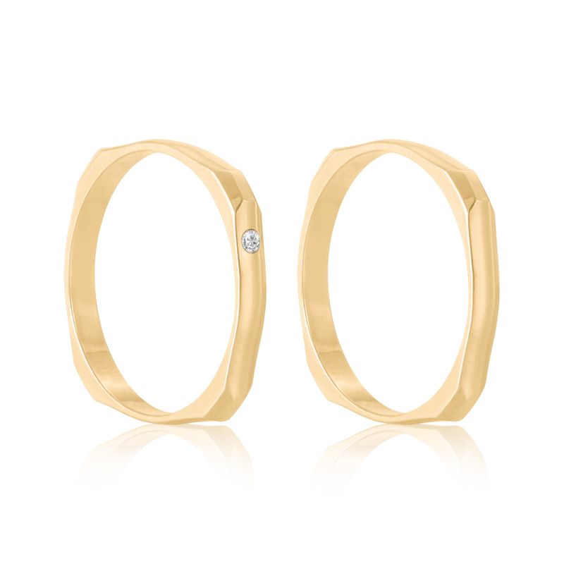 Par Aliança Ouro 10k  Quadrada  Zircônia  2,4mm  (801566/1643)