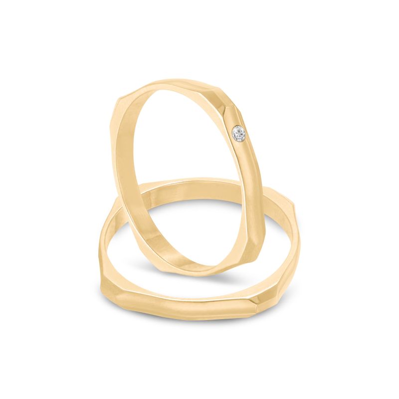 Par Aliança Ouro 10k  Quadrada  Zircônia  2,4mm  (801566/1643)