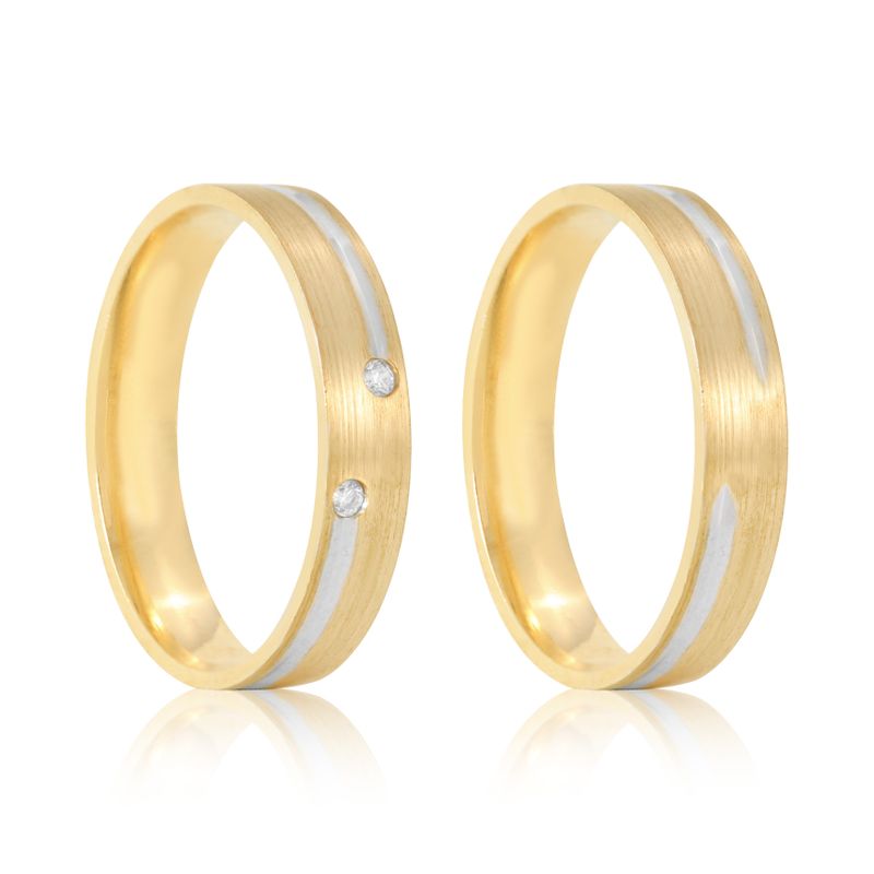 Par Aliança Ouro 10k  Reta  Zircônia  4mm  (801635/1672)