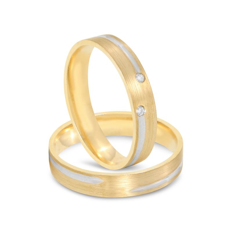 Par Aliança Ouro 10k  Reta  Zircônia  4mm  (801635/1672)