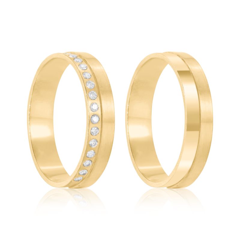 Par Aliança Ouro 10k  Reta  Zircônia  4,3mm  (801627/1668)