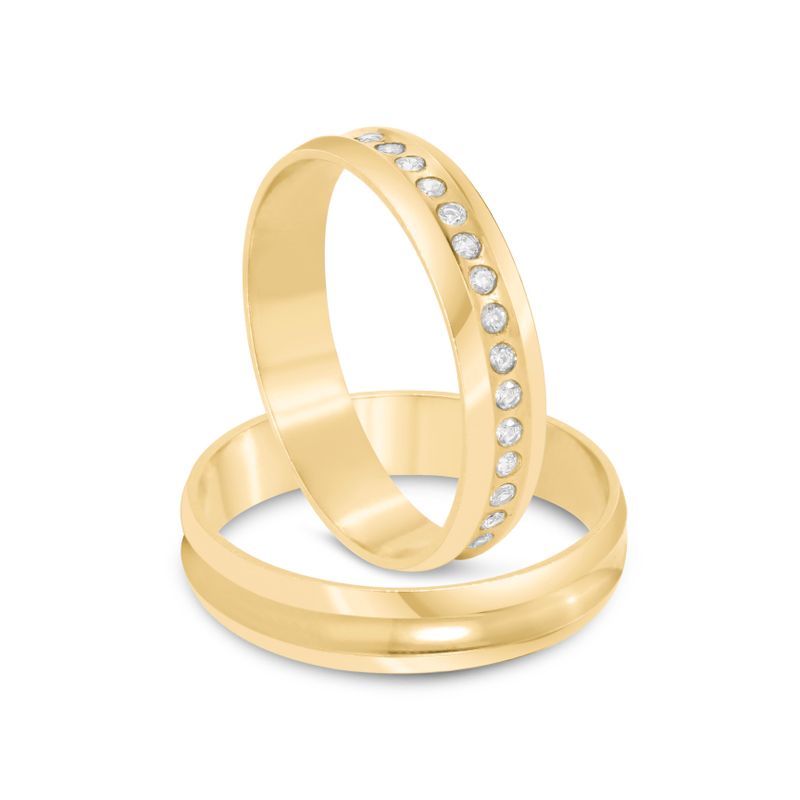 Par Aliança Ouro 10k  Côncavo  Zircônia  4mm  (801625/1667)