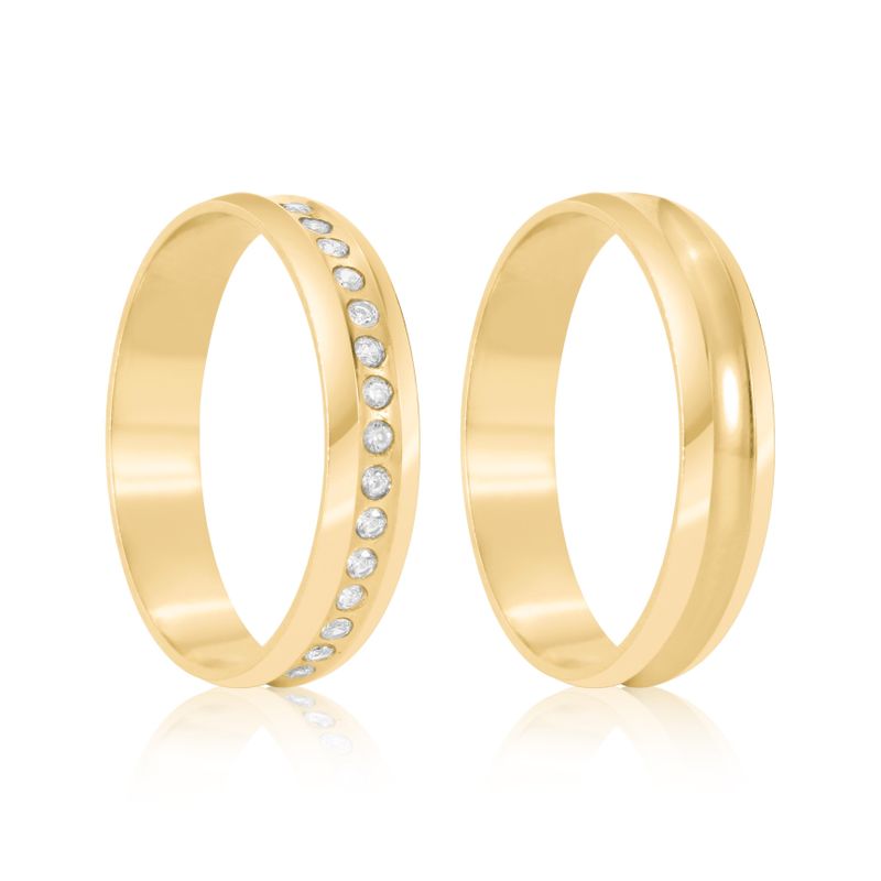 Par Aliança Ouro 10k  Côncavo  Zircônia  4mm  (801625/1667)