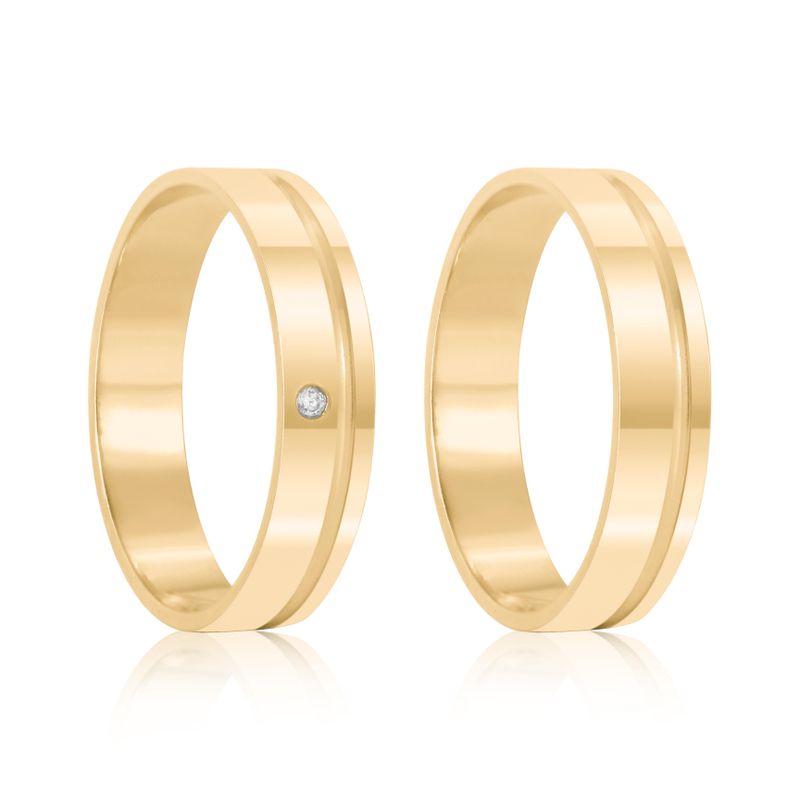 Par Aliança Ouro 10k  Reta  Zircônia  4mm  (801593/1652)