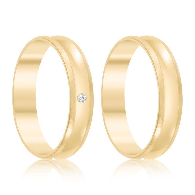 Par Aliança Ouro 10k  Côncavo  Zircônia  4mm  (801591/1651)