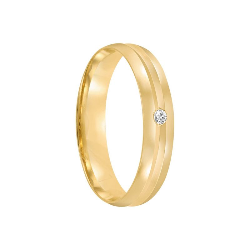 Aliança Ouro 18k Individual Abaulada 4mm Diamante 2 pts  (801992/801993)