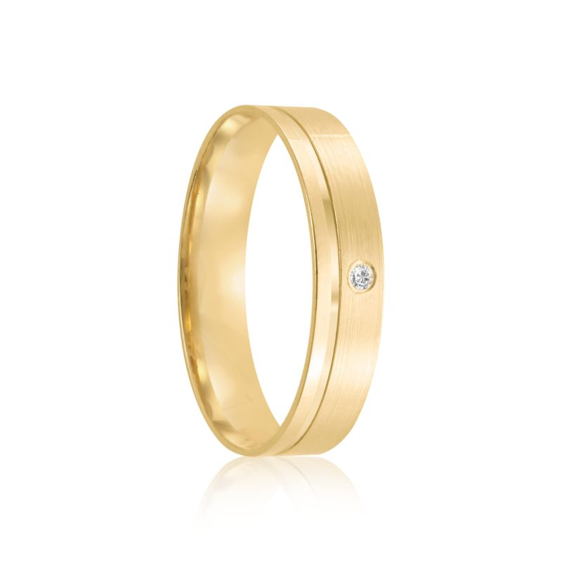 Aliança Ouro 18k Individual Reta 4mm Diamante 1pts (802049/802048)