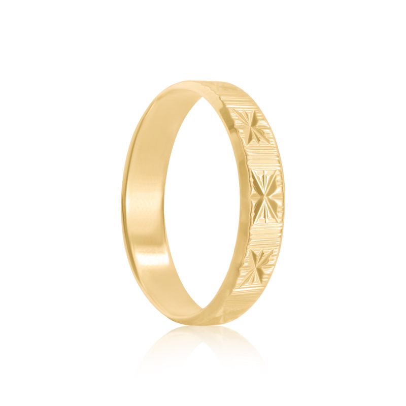 Aliança Ouro 18k Individual Reta Trabalhada 4mm (800660)