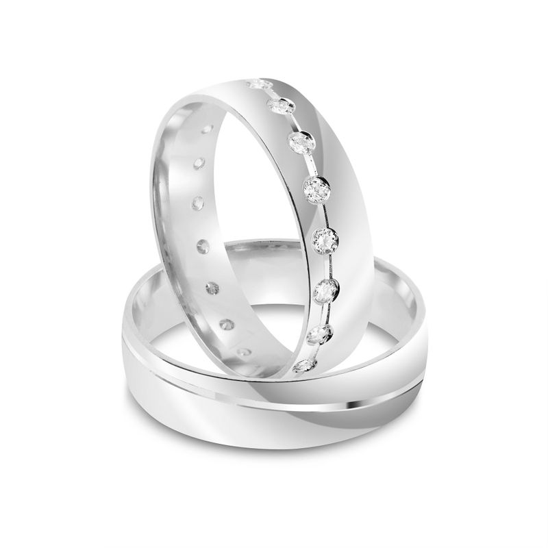 Par Aliança Prata  Semi Anatômica  Abaulado  Friso  5mm  802090/802771