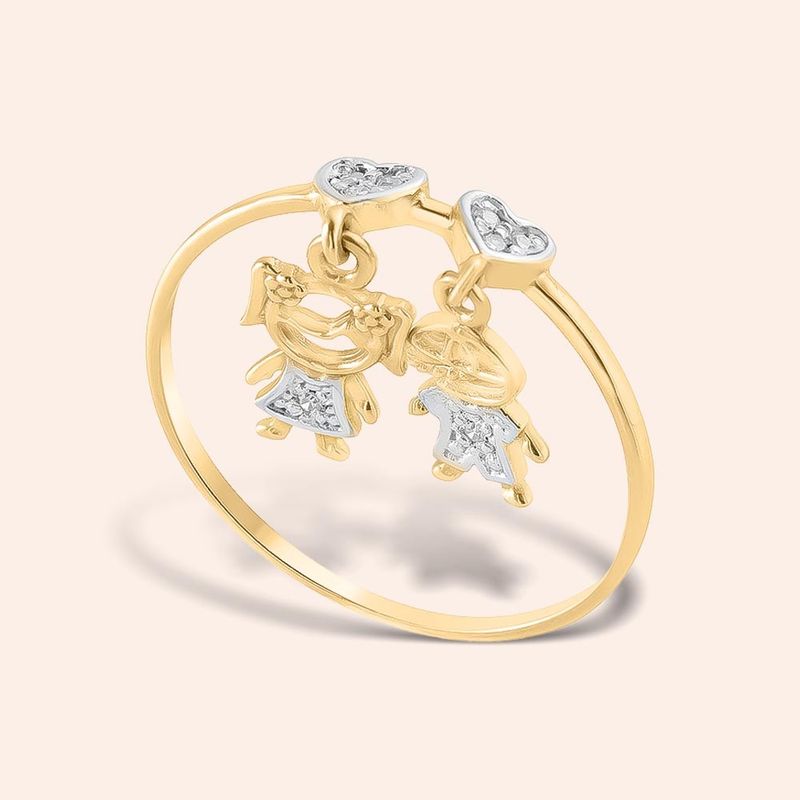 Anel Ouro 18k Menina e Menino Diamante 4 pontos 312056