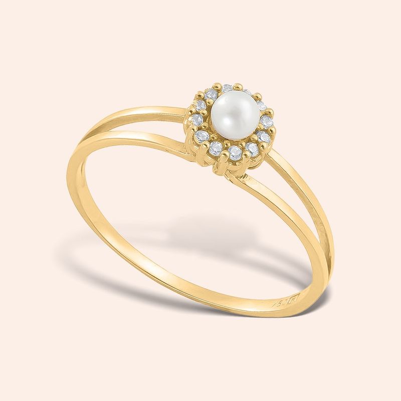 Anel Ouro 18k Zircônia Pérola 310020