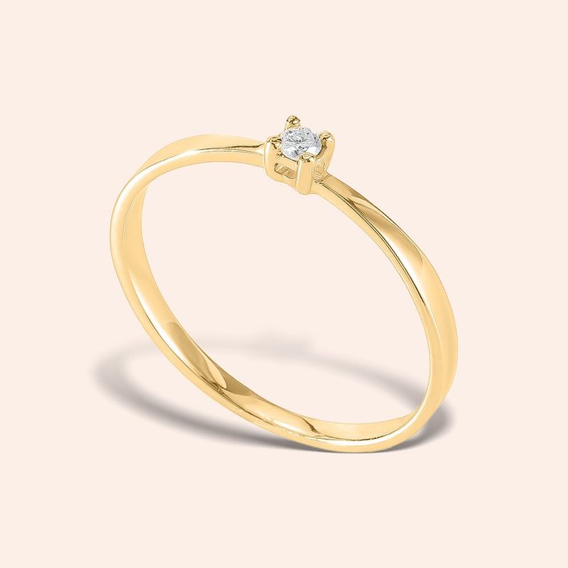 Anel Ouro 18K Solitário Diamante 4 pontos Coleção RV