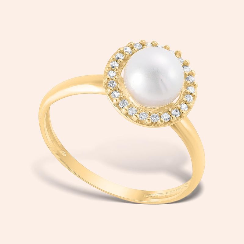 Anel Ouro 18k Pérola Zircônia 311387