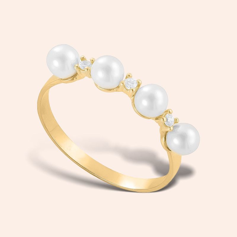Anel Ouro 18k Pérola Zircônia