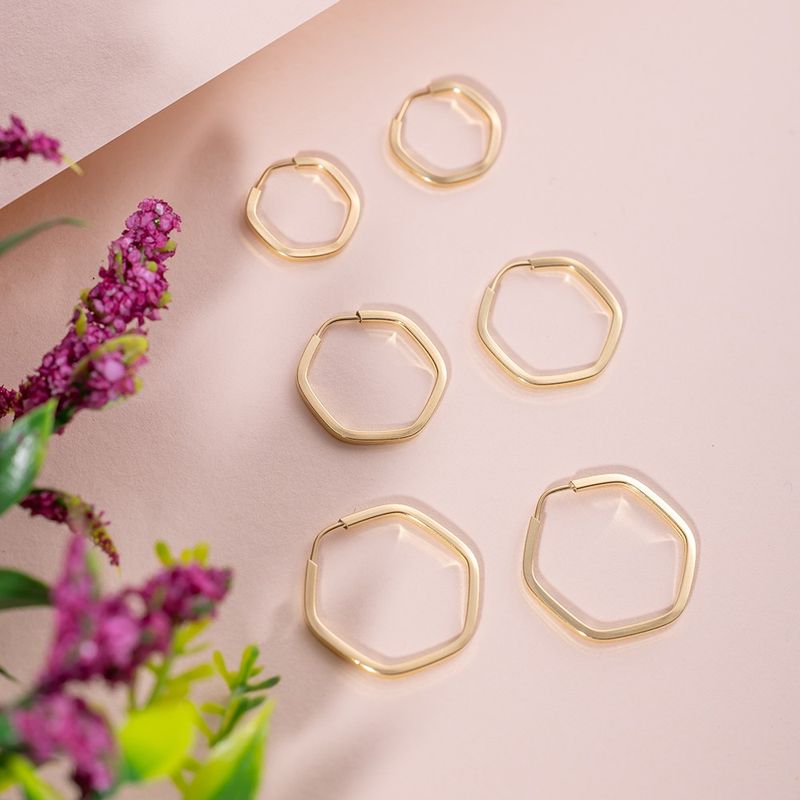 Brinco Ouro 18K Argola Sextavada 105145