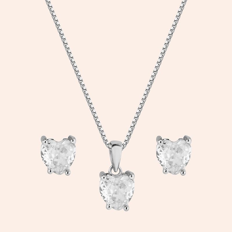 Conjunto Prata Zircônia Coração 3100867
