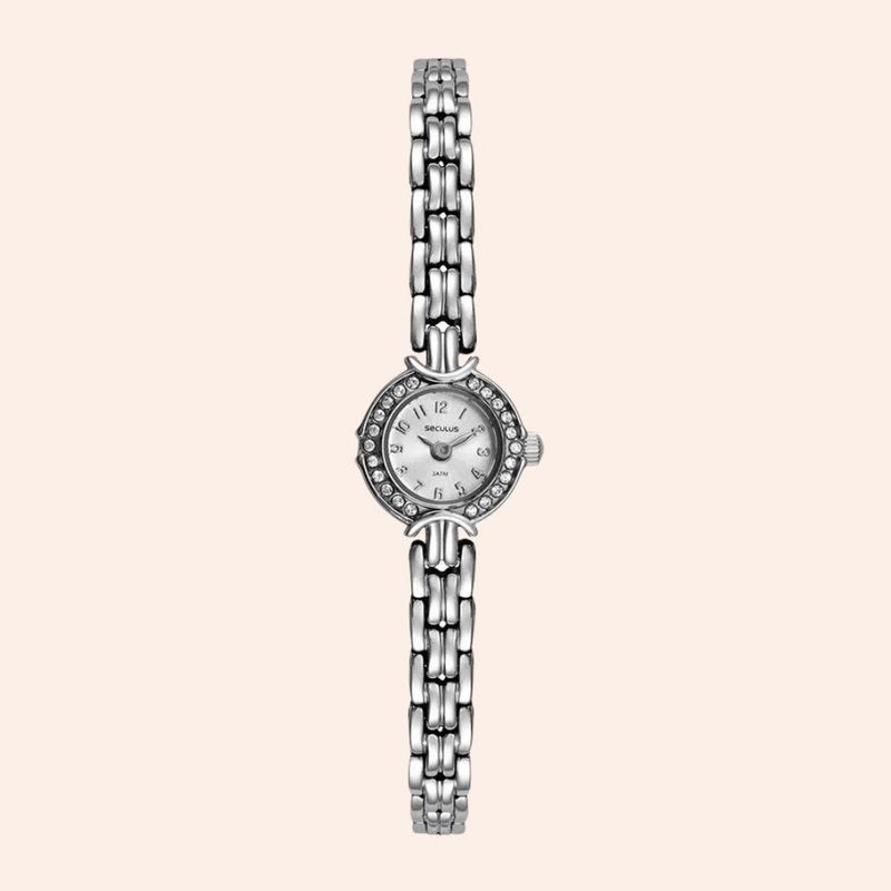 Relógio Seculus Mini Prata com Cristais Feminino