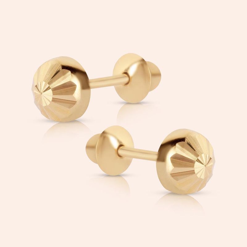 Brinco Ouro 18K Infantil Bola Diamantado 103061