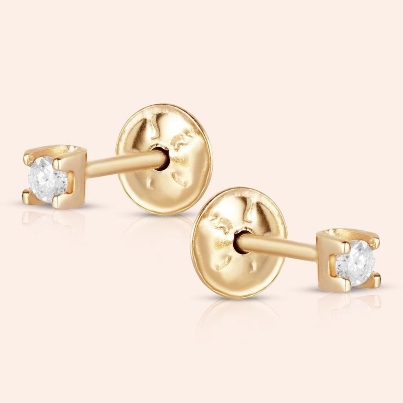 Brinco Ouro 18k Infantil Diamante 4 Pontos 103519