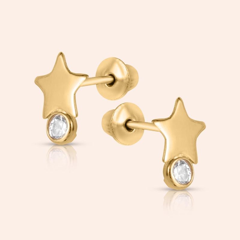 Brinco Ouro 18K Infantil Estrela Zircônia 103821