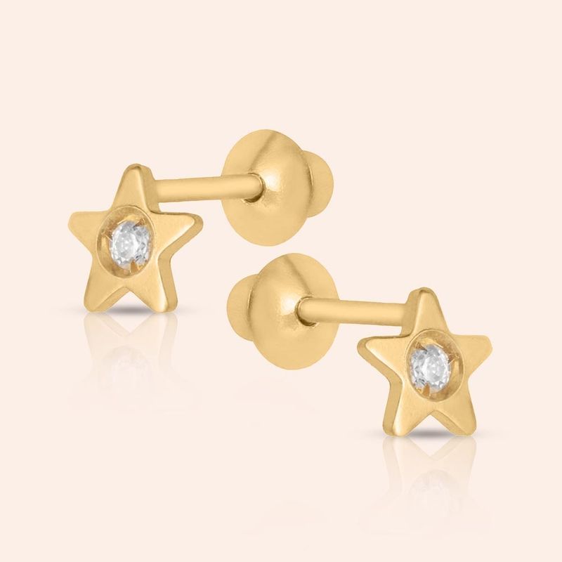 Brinco Ouro 18K Estrela Zircônia 103822