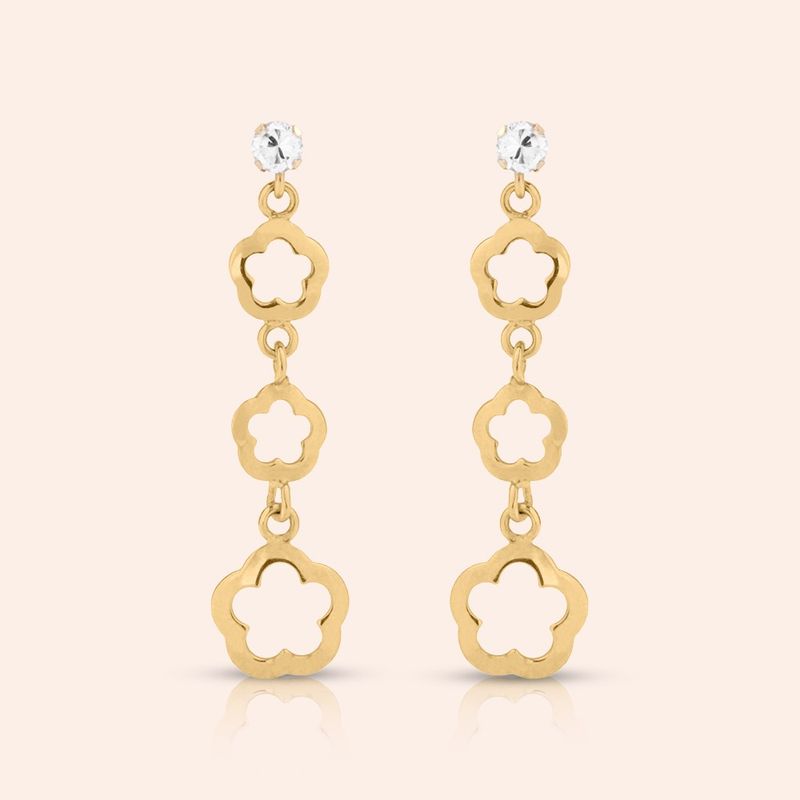Brinco Ouro 18k Zircônia Flor 100146