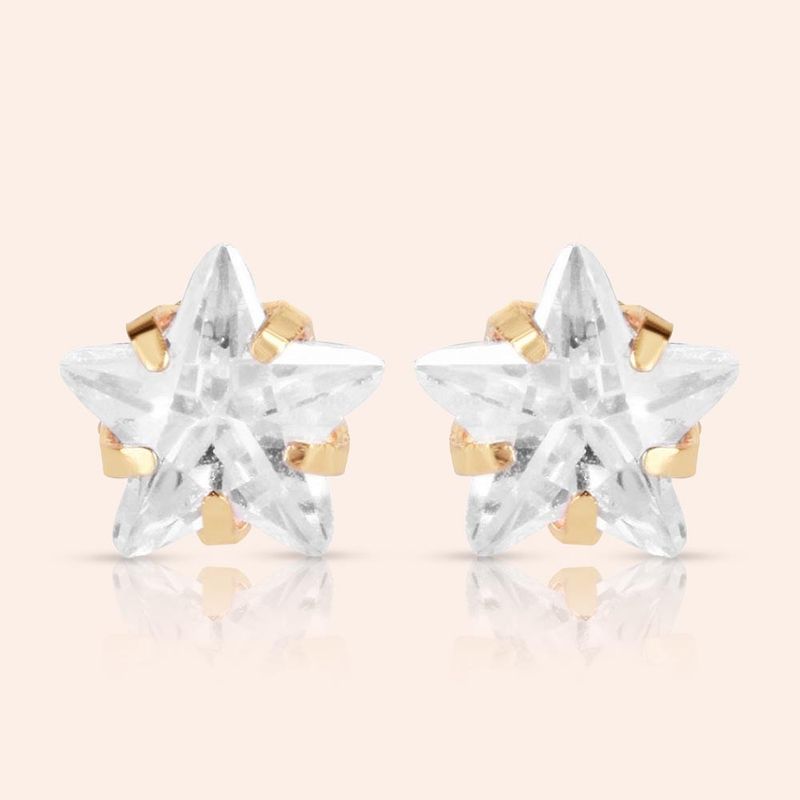 Brinco Ouro 18K Infantil Estrela Zircônia 104708