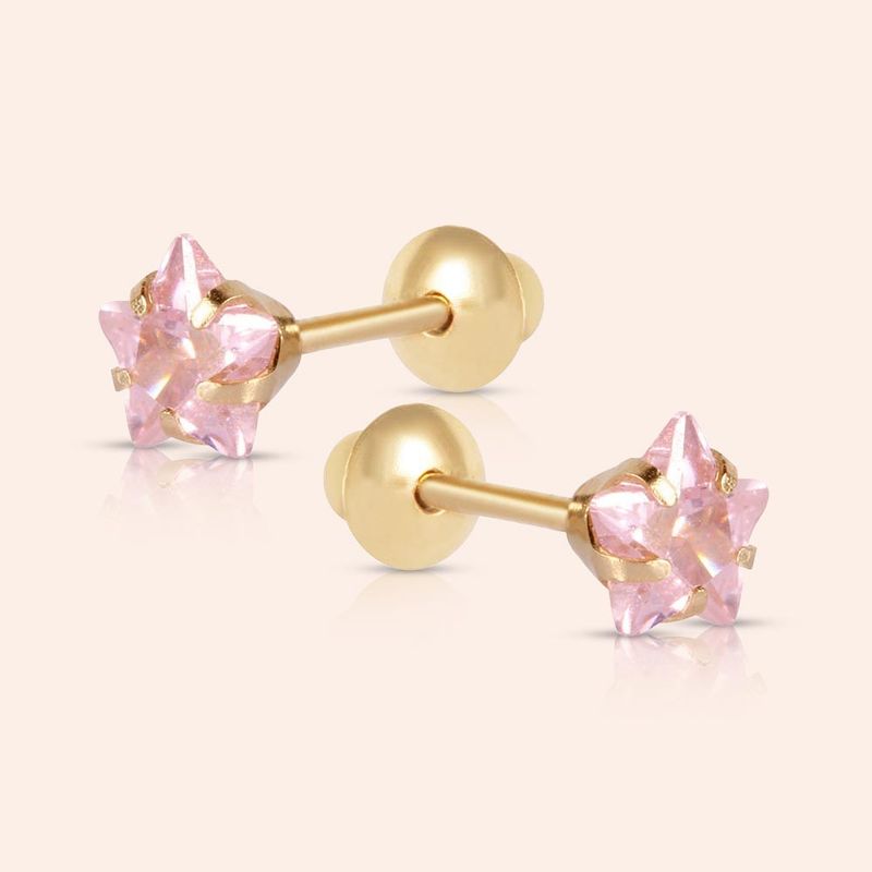 Brinco Ouro 18K Infantil Estrela Zircônia 104708