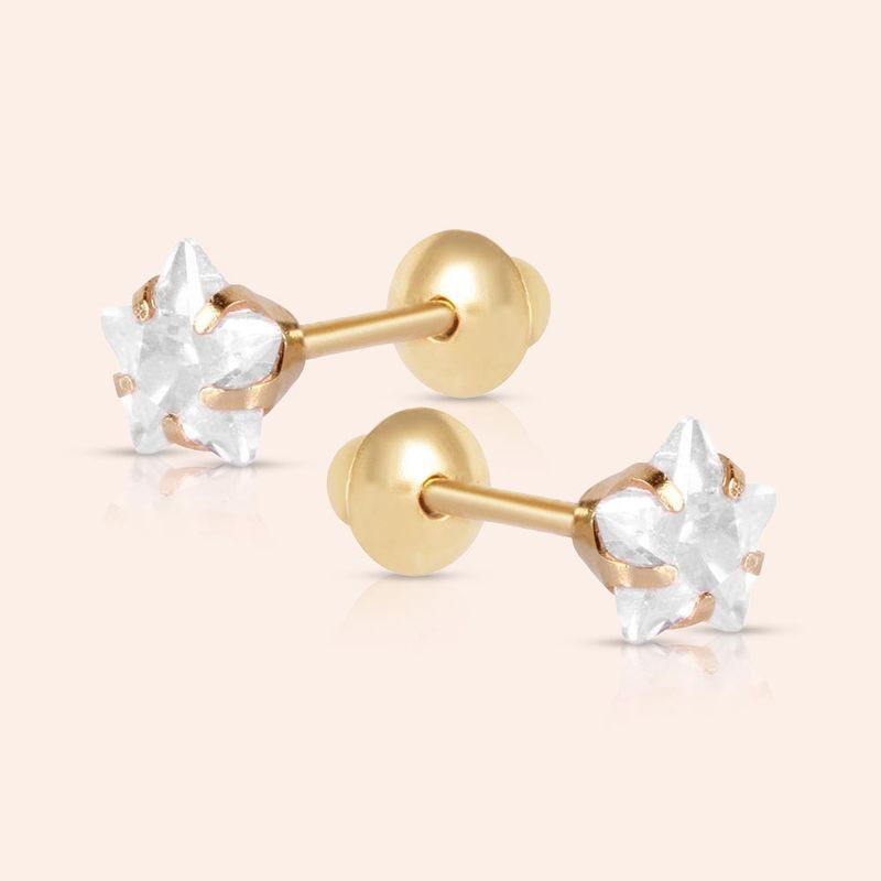 Brinco Ouro 18K Infantil Estrela Zircônia 104708