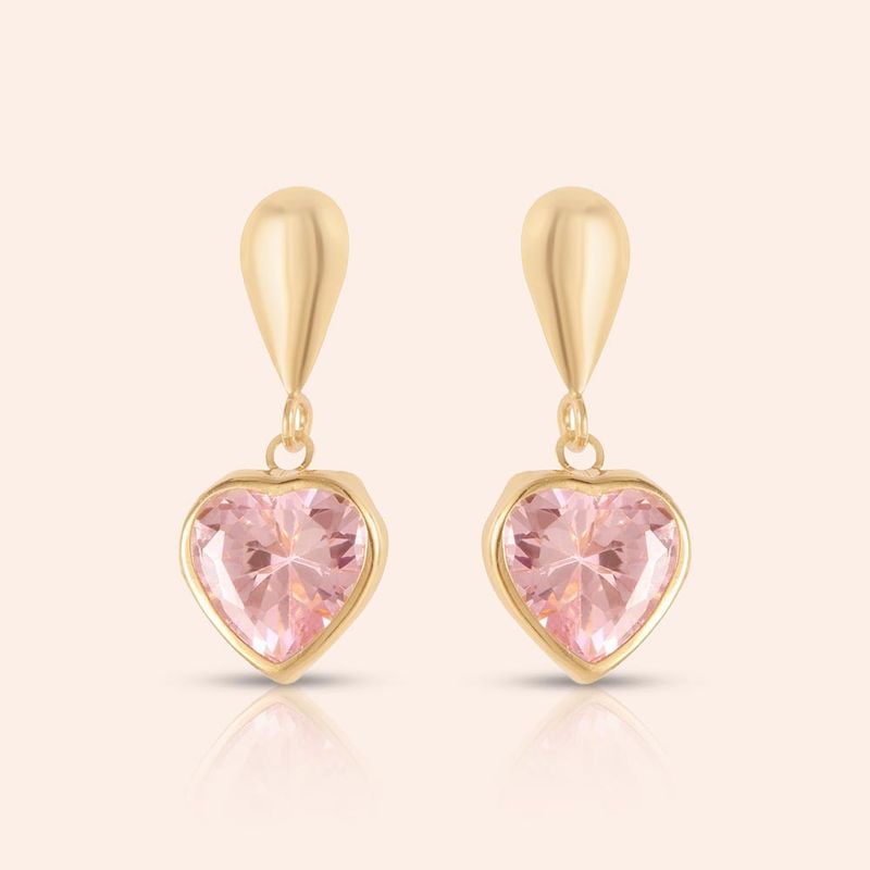 Brinco Ouro Amarelo Coração Zircônia 104739