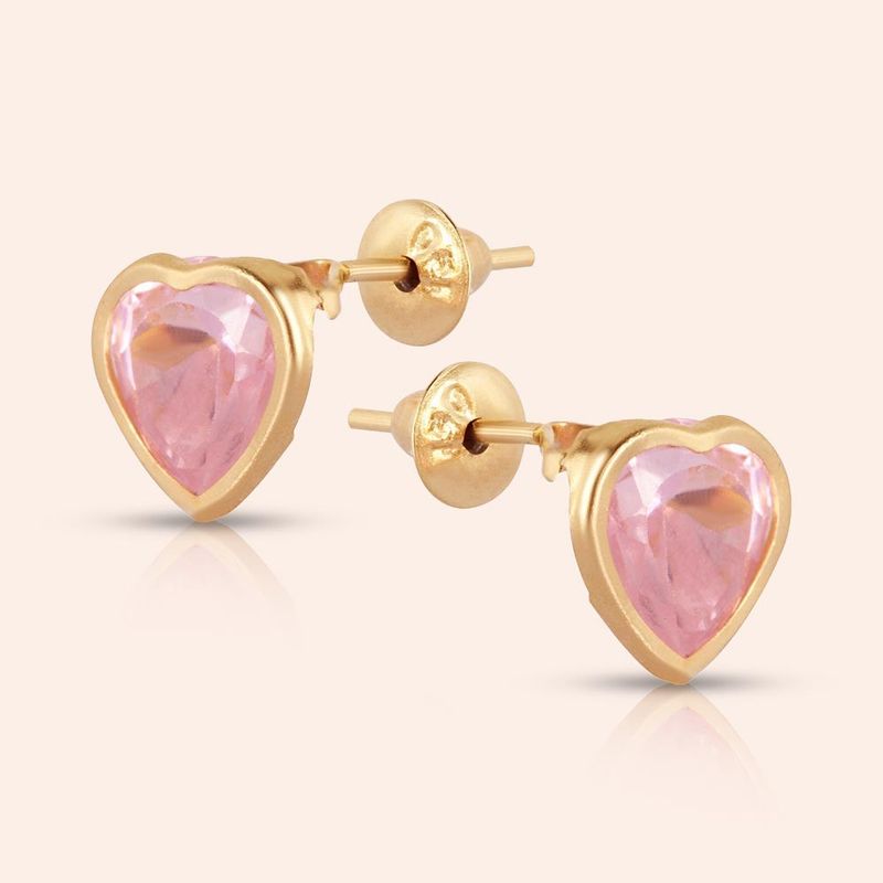 Brinco Ouro 18K Coração Zircônia 6mm 104740