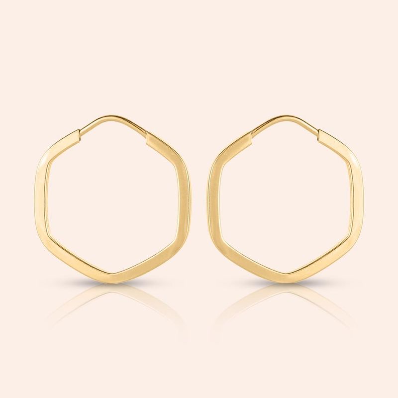 Brinco Ouro 18K Argola Sextavada 105145