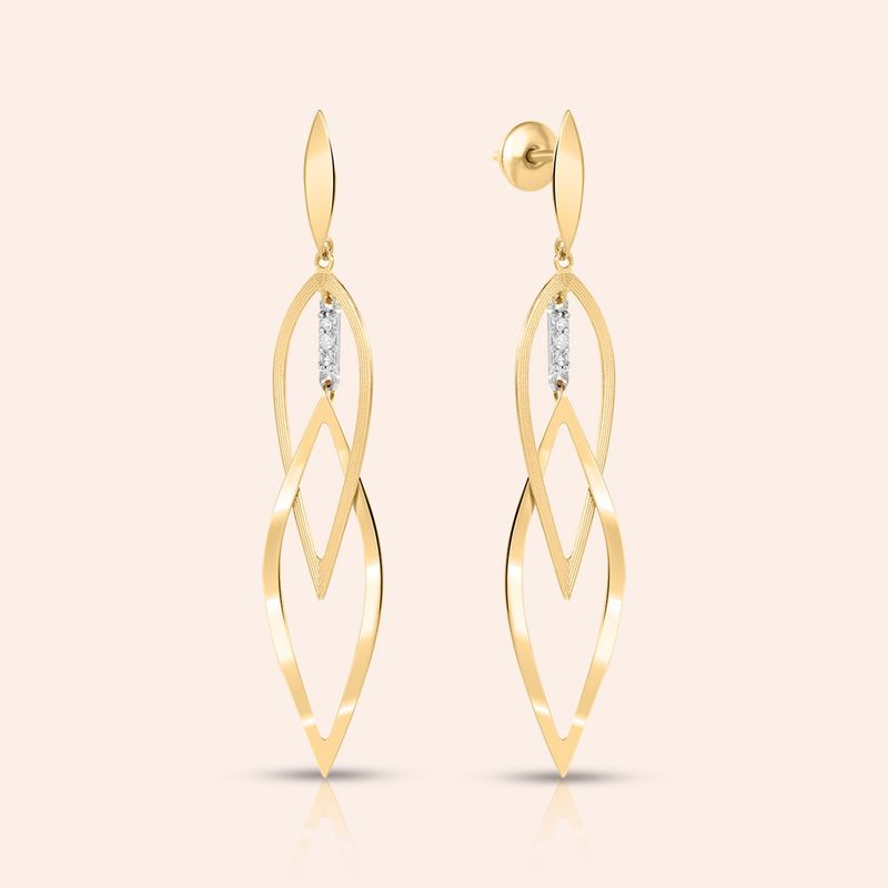 Brinco Ouro 18K Navete Diamante 6 Pontos 110105