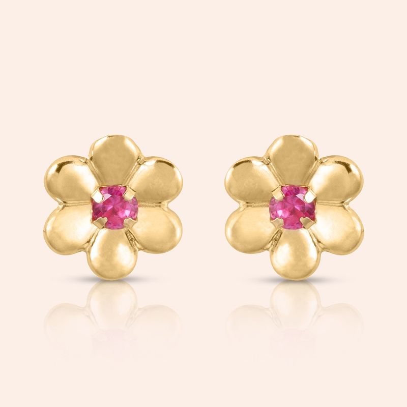 Brinco Ouro 18K Flor Zircônia 110705