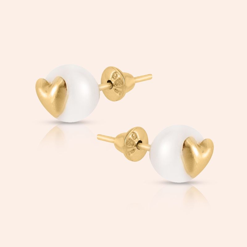 Brinco Ouro 18k Pérola Coração 110736
