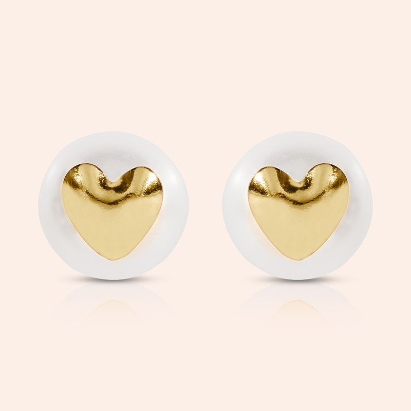 Brinco Ouro 18k Pérola Coração 110736