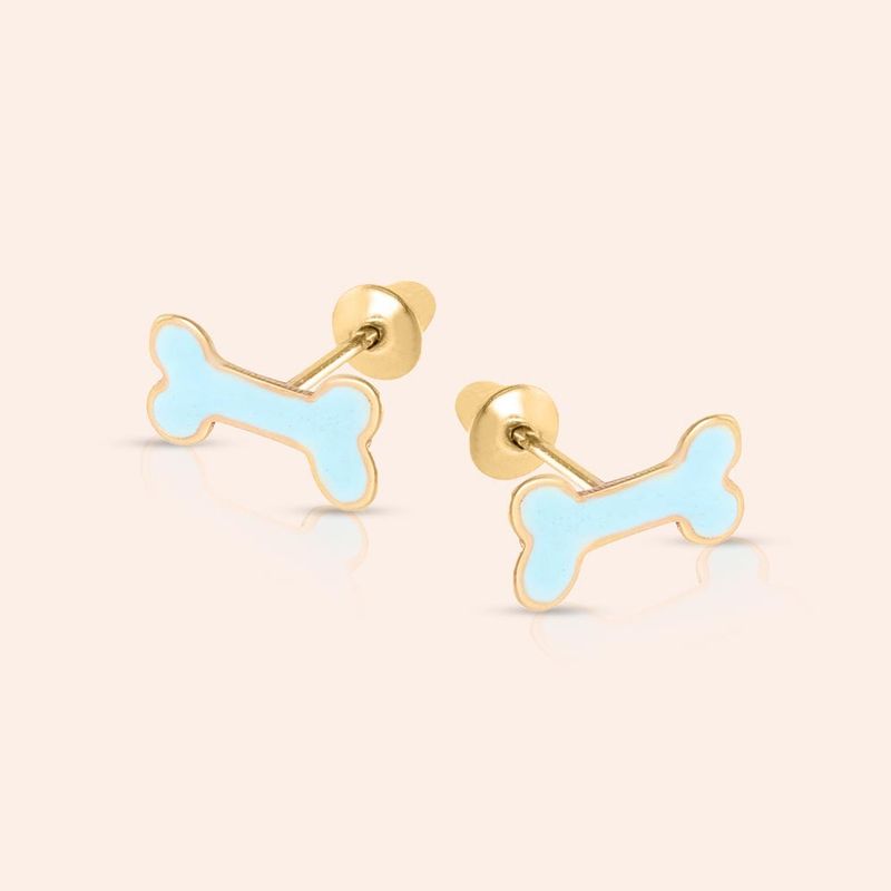 Brinco Ouro 18K Infantil Osso Esmaltado 112288