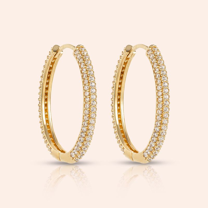 Brinco Ouro 18k Argola Trava Zircônia 113125